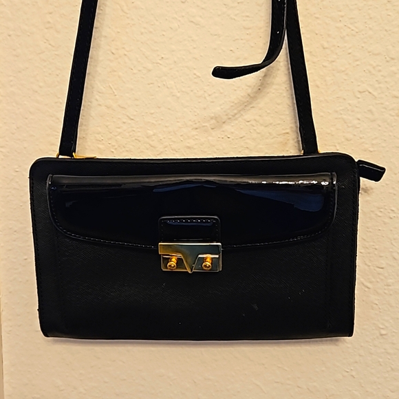 J. Crew Handbags - J.Crew Saffiano Leather and Suede Black Crossbody with Gold Hardware